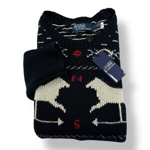 Polo Ralph Lauren Wool Silk Fair Isle Twin Horse Crewneck Sweater Mens Small NWT